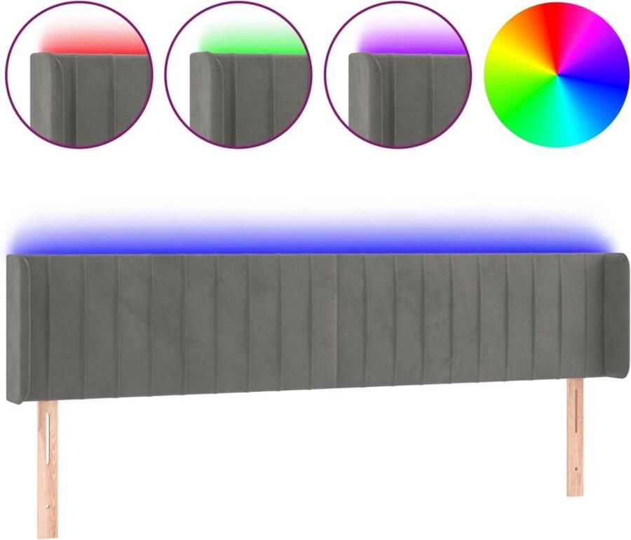 VidaXL Hoofdbord LED 163x16x78 88 cm fluweel donkergrijs - Foto 3