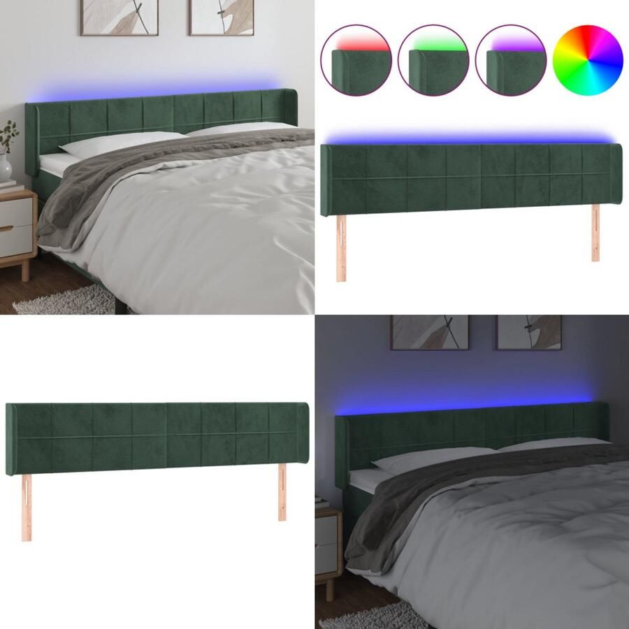 VidaXL Hoofdbord LED 163x16x78 88 cm fluweel donkergroen Hoofdbord Hoofdborden Hoofdeinde Houten Hoofdbord