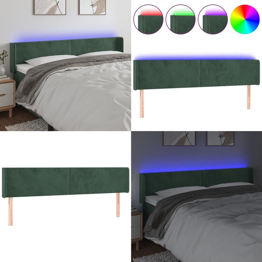 VidaXL Hoofdbord LED 163x16x78 88 cm fluweel donkergroen Hoofdbord Hoofdborden Hoofdeinde Houten Hoofdbord