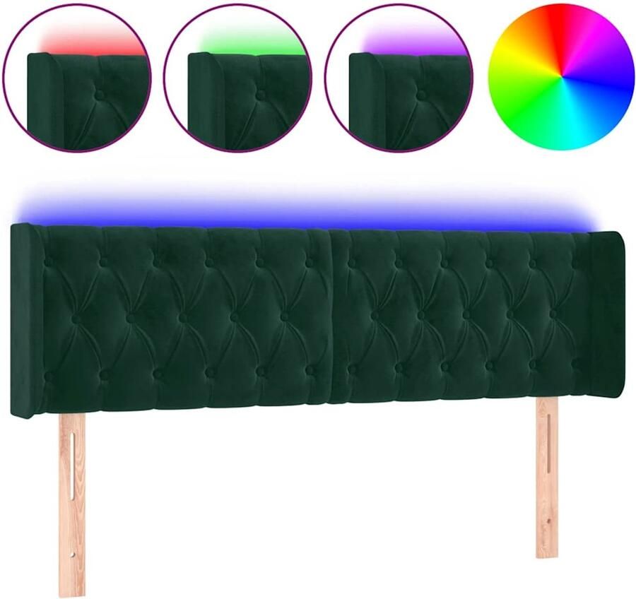 VidaXL Hoofdbord LED 163x16x78 88 cm fluweel donkergroen - Foto 4