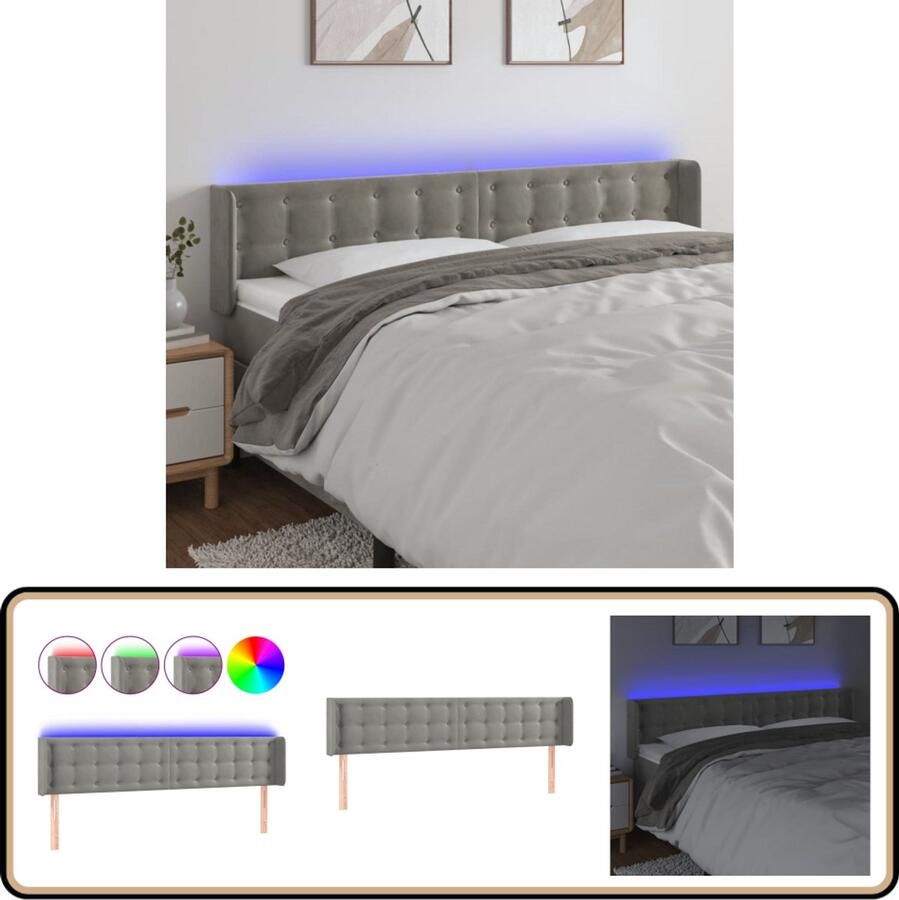 VidaXL Hoofdbord LED 163x16x78 88 cm Fluweel Lichtgrijs Hoofdboard Led Hoofdbord Velvet Hoofdbord Comfortabele Hoofdbord Grijs Hoofdbord Adjustable