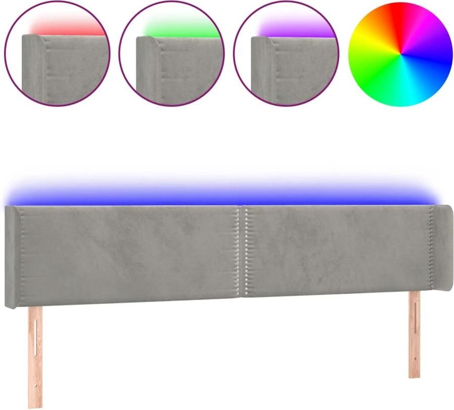 VidaXL Hoofdbord LED 163x16x78 88 cm fluweel lichtgrijs