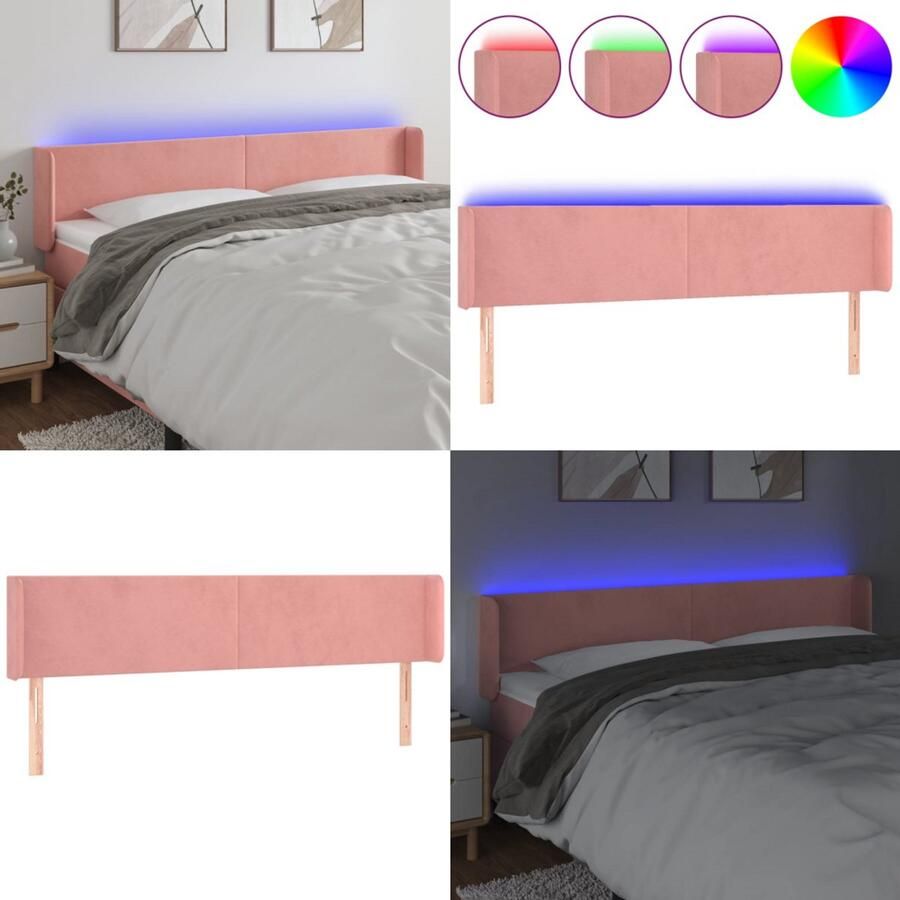 VidaXL Hoofdbord LED 163x16x78 88 cm fluweel roze Hoofdbord Hoofdborden Hoofdeinde Houten Hoofdbord
