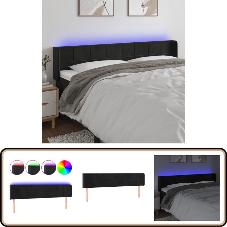 VidaXL Hoofdbord LED 163x16x78 88 cm Fluweel Zwart Hoofdboard Led Hoofdbord Velvet Hoofdbord Comfortabele Hoofdbord Zwart