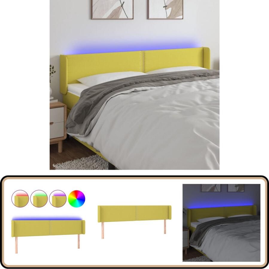 VidaXL Hoofdbord LED 163x16x78 88 cm Groen Stof Hoofdboard Led Verlichting Beddecoratie Slaapkamers Groene Kamer