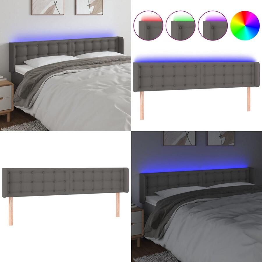 VidaXL Hoofdbord LED 163x16x78 88 cm kunstleer grijs Hoofdbord Hoofdborden Hoofdeinde Houten Hoofdbord - Foto 1
