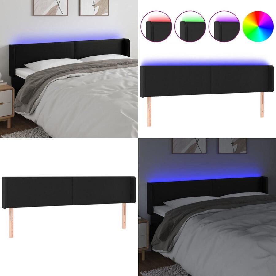 VidaXL Hoofdbord LED 203x16x78 88 cm kunstleer zwart Hoofdbord Hoofdborden Hoofdeinde Houten Hoofdbord