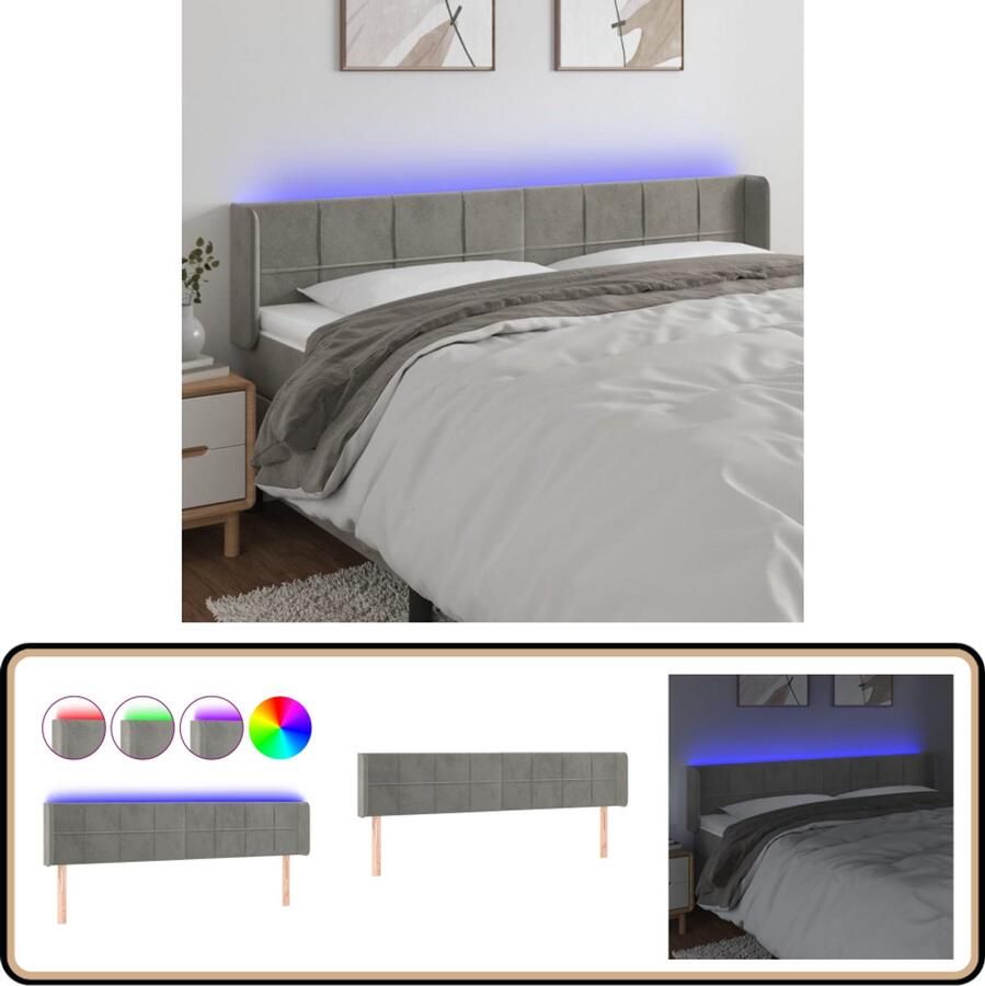 VidaXL Hoofdbord LED 163x16x78 88 cm Lichtgrijs Hoofdboard Led Headboard Velvet Headboard Bedhead Slaapkamervloer