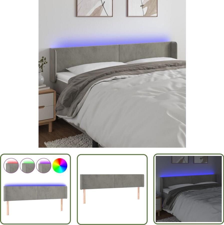 VidaXL Hoofdbord LED 163x16x78 88 cm Lichtgrijs Hoofdboard Led Verlichting Hoofdbord Grijs Velvet Hoofdbord Beddecoratie Slaapkamers