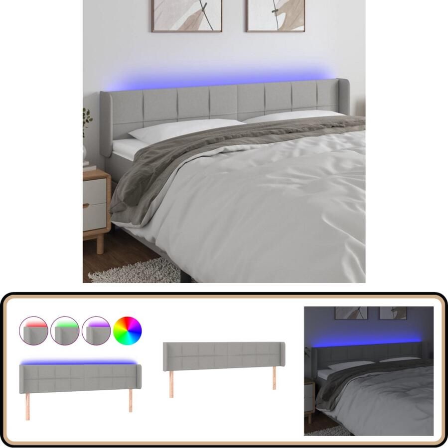 VidaXL Hoofdbord LED 163x16x78 88 cm Lichtgrijs Klassieke Hoofdbord Led Hoofdbord Beddecoratie Hoofdkussen Slaapkamers
