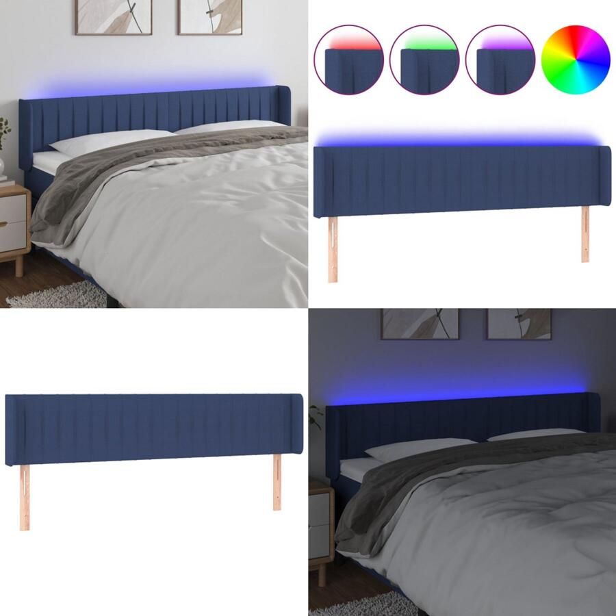 VidaXL Hoofdbord LED 163x16x78 88 cm stof blauw - Foto 2