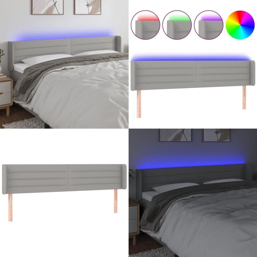 VidaXL Hoofdbord LED 163x16x78 88 cm stof lichtgrijs Hoofdbord Hoofdborden Hoofdeinde Houten Hoofdbord
