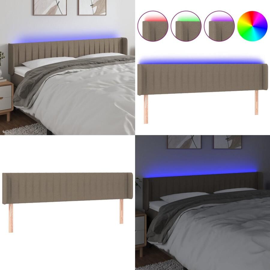 VidaXL Hoofdbord LED 163x16x78 88 cm stof taupe Hoofdbord Hoofdborden Hoofdeinde Houten Hoofdbord