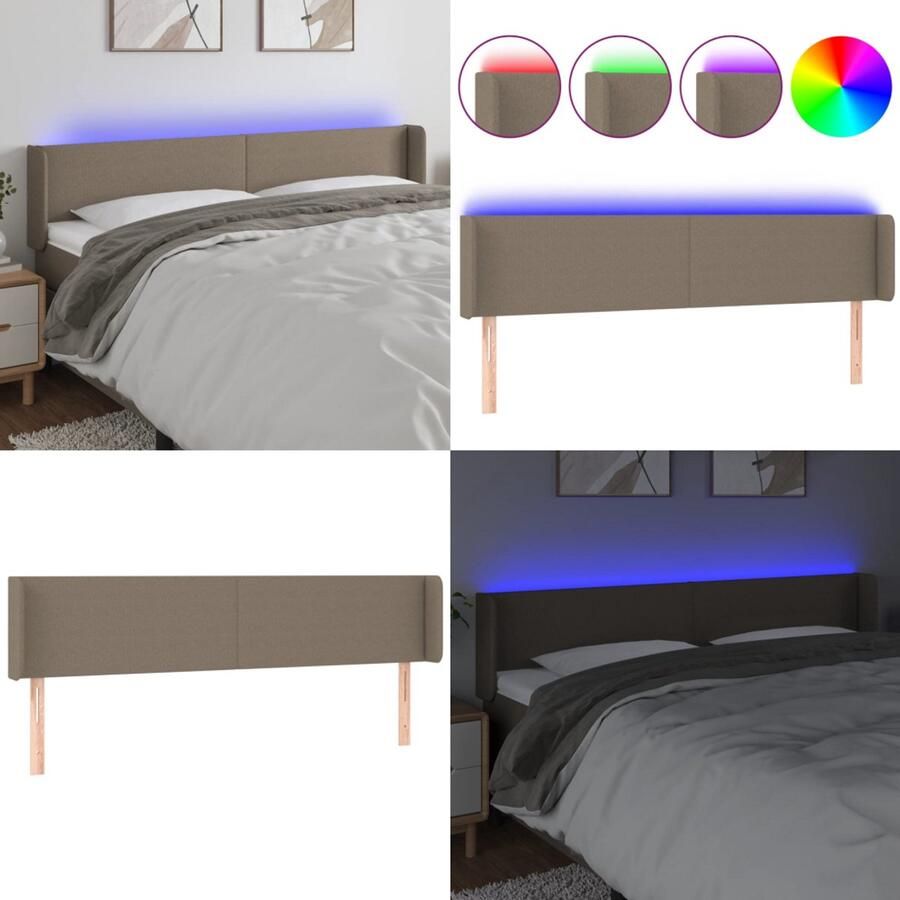 VidaXL Hoofdbord LED 163x16x78 88 cm stof taupe Hoofdbord Hoofdborden Hoofdeinde Houten Hoofdbord