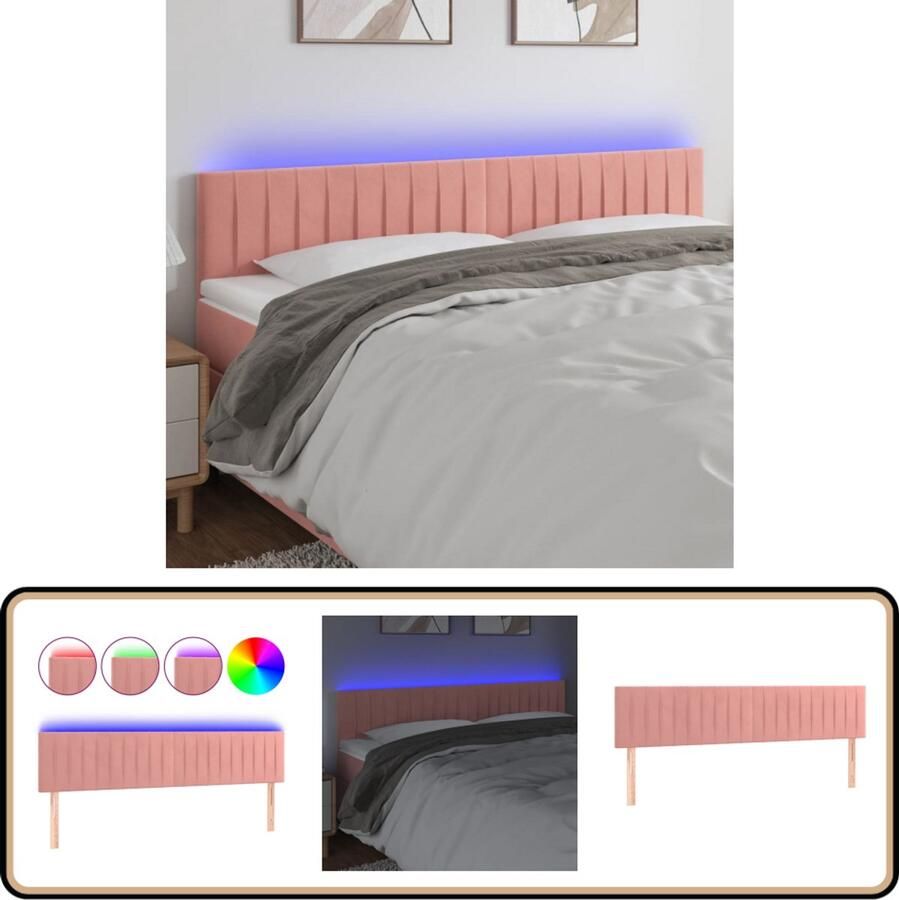 The Living Store Hoofdbord LED 180x5x78 88 cm fluweel roze Hoofd Bord Led Hoofdbord Roze Hoofdbord Velvet Hoofdbord Slaapkamers Decoratie