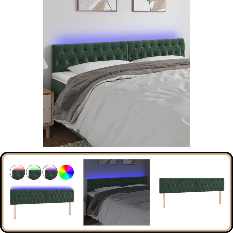 VidaXL Hoofdbord LED 180cm Fluweel Donkergroen Hoofddekens Led Headboard Bed Accessoires Velvet Headboard Groen Headboard Slaapkamers