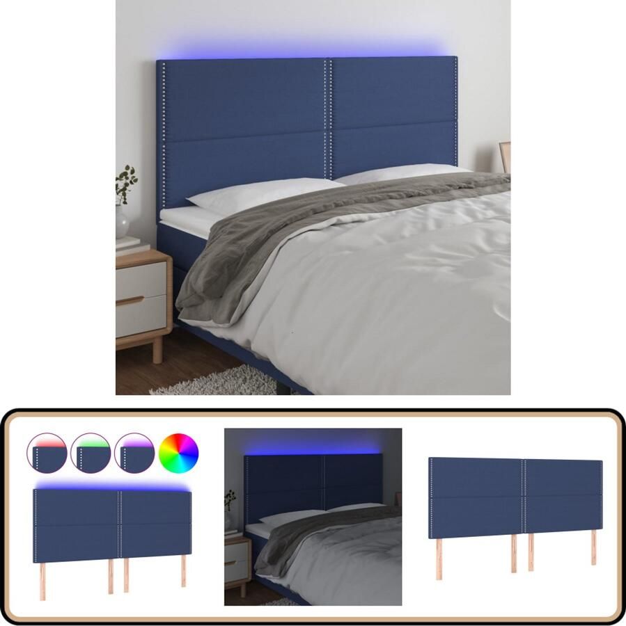 VidaXL Hoofdbord LED 180x5x118 cm Blauw Stof Hoofdboard Led Hoofdbord Hoofdkussen Slaap Accessoires Blauw Hoofdbord Comfortabel Hoofdbord Elektrisch Hoofdbord Leeshoek