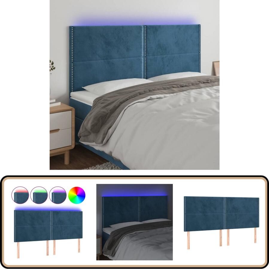 VidaXL Hoofdbord LED 180x5x118 cm Donkerblauw Hoofddekens Led Headboard Hoofdborden Blauw Meubilair Velvet Meubilair Slaapkamers Accessoires Luxe Hoofdborden
