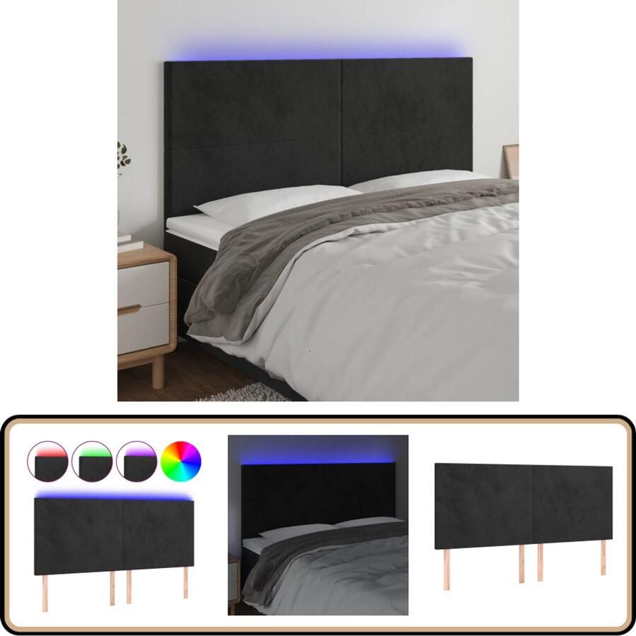 VidaXL Hoofdbord LED 180x5x118 cm Fluweel Zwart Hoofdboard Led Headboard Velvet Headboard Zwarte Hoofdborden Hoofdbord Met Verlichting Elektrisch Hoofdbord Adjustable Headboard Leeshoek Tv Hoek