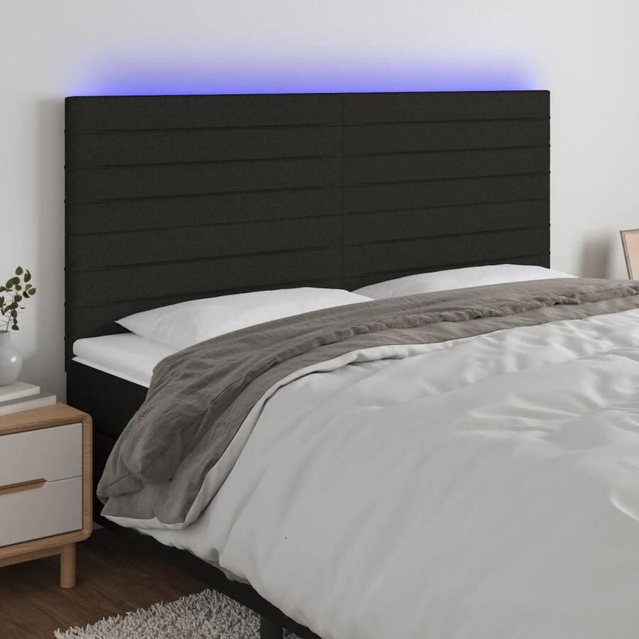 VidaXL Hoofdbord LED 180x5x118 cm Stof Zwart Hoofdboard Led Headboard Hoofdkussen Slaap Accessoires Beddecoratie Bedroom Decor Zwarte Kamer Moderne Slaapkamer - Foto 2