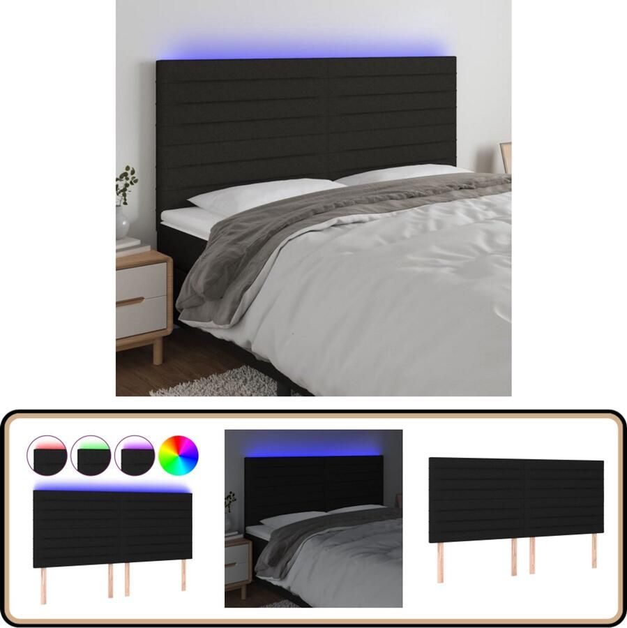 VidaXL Hoofdbord LED 180x5x118 cm Stof Zwart Hoofdboard Led Headboard Hoofdkussen Slaap Accessoires Beddecoratie Bedroom Decor Zwarte Kamer Moderne Slaapkamer
