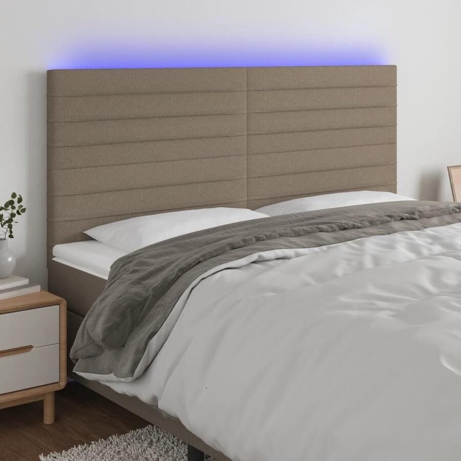 VidaXL Hoofdbord LED 180x5x118 cm Taupe Stof Hoofdboard Led Headboard Hoofdbord Met Led Verlichting Bedhead Bedroom Decoratie Slaapkamers Accessoires - Foto 2