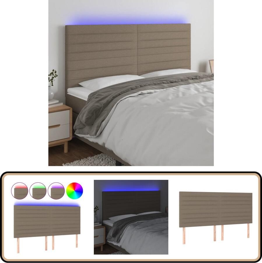 VidaXL Hoofdbord LED 180x5x118 cm Taupe Stof Hoofdboard Led Headboard Hoofdbord Met Led Verlichting Bedhead Bedroom Decoratie Slaapkamers Accessoires