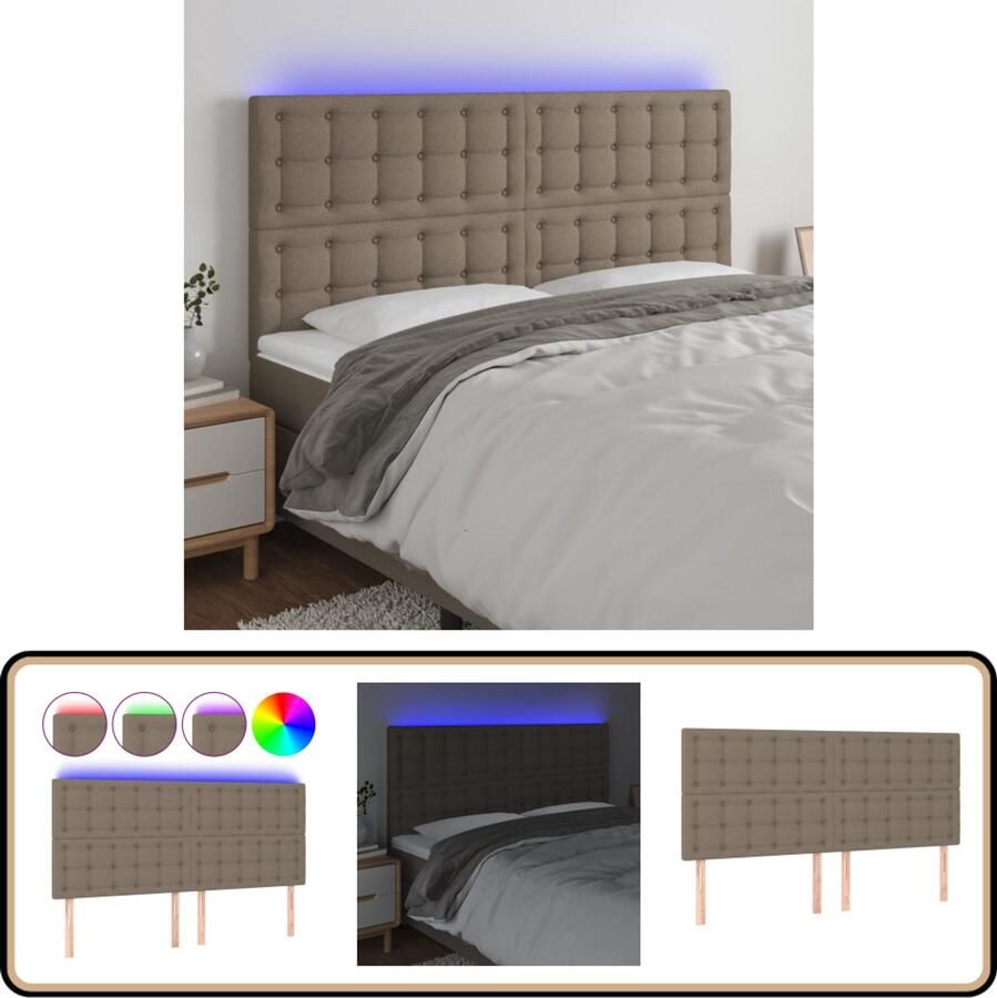 VidaXL Hoofdbord LED 180x5x118 cm Taupe Stof Hoofdboard Led Verlichting Beddecoratie Slaapkamers Taupecouleur