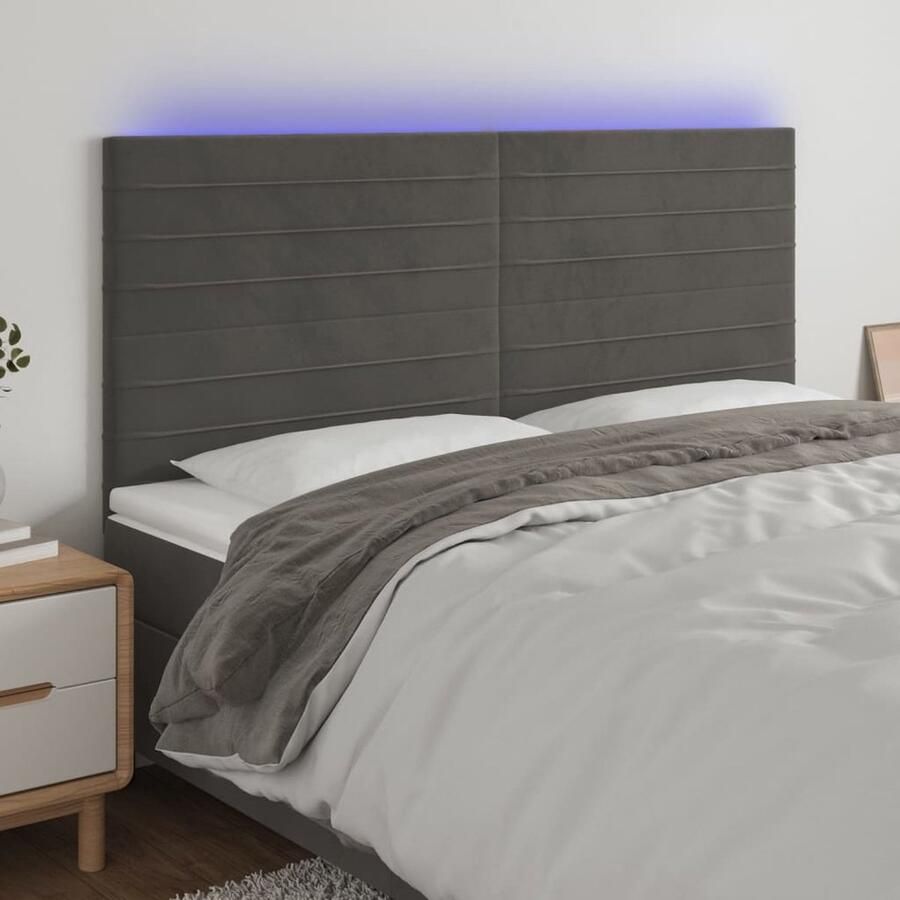 VidaXL Hoofdbord LED 160x5x118 cm Fluweel Donkergrijs Hoofdboard Led Verlichting Velvet Grijs Bedstelling Slaapkamers - Foto 2