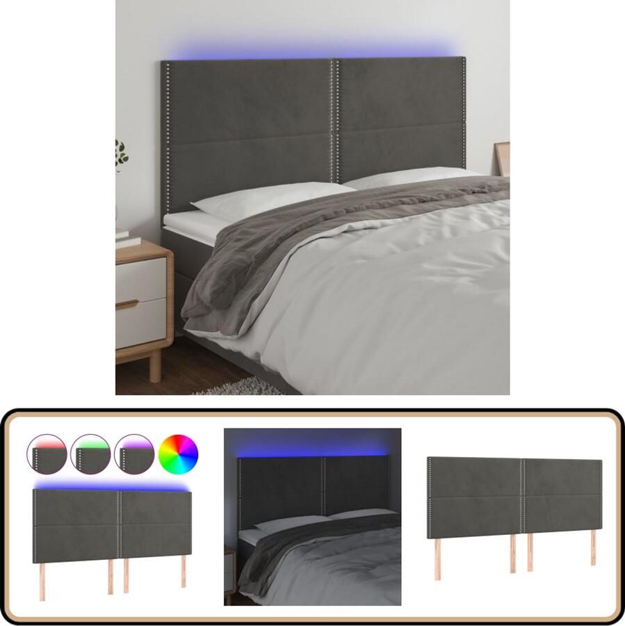 VidaXL Hoofdbord LED 180x5x118 128 cm Fluweel Donkergrijs Hoofdboard Led Headboard Klassiek Hoofdbord Velvet Hoofdbord Grijs Hoofdbord