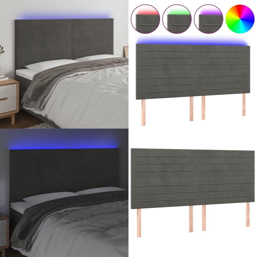 VidaXL Hoofdbord LED 180x5x118 128 cm fluweel donkergrijs Hoofdbord Hoofdborden Hoofdeinde Houten Hoofdbord