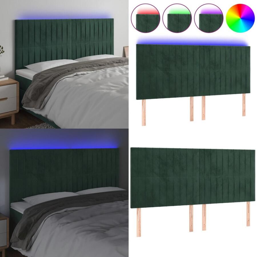 VidaXL Hoofdbord LED 180x5x118 128 cm fluweel donkergroen Hoofdbord Hoofdborden Hoofdeinde Houten Hoofdbord