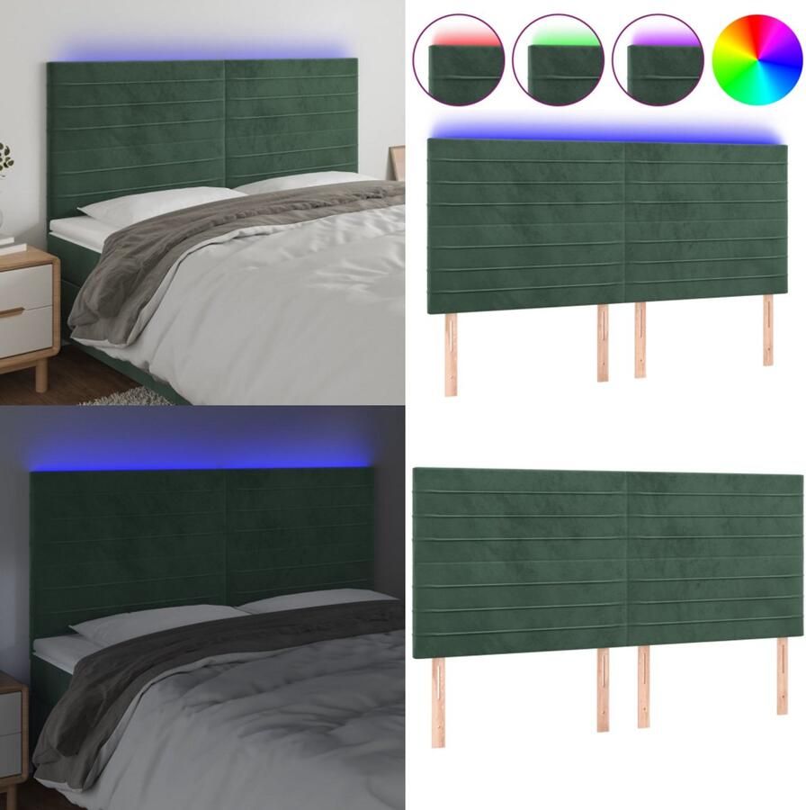 VidaXL Hoofdbord LED 180x5x118 128 cm fluweel donkergroen Hoofdbord Hoofdborden Hoofdeinde Houten Hoofdbord