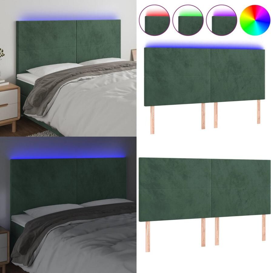 VidaXL Hoofdbord LED 180x5x118 128 cm fluweel donkergroen Hoofdbord Hoofdborden Hoofdeinde Houten Hoofdbord