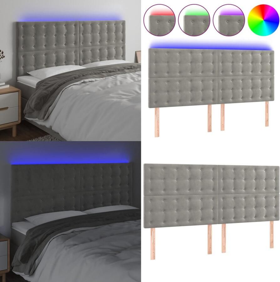 VidaXL Hoofdbord LED 180x5x118 128 cm fluweel lichtgrijs Hoofdbord Hoofdborden Hoofdeinde Houten Hoofdbord