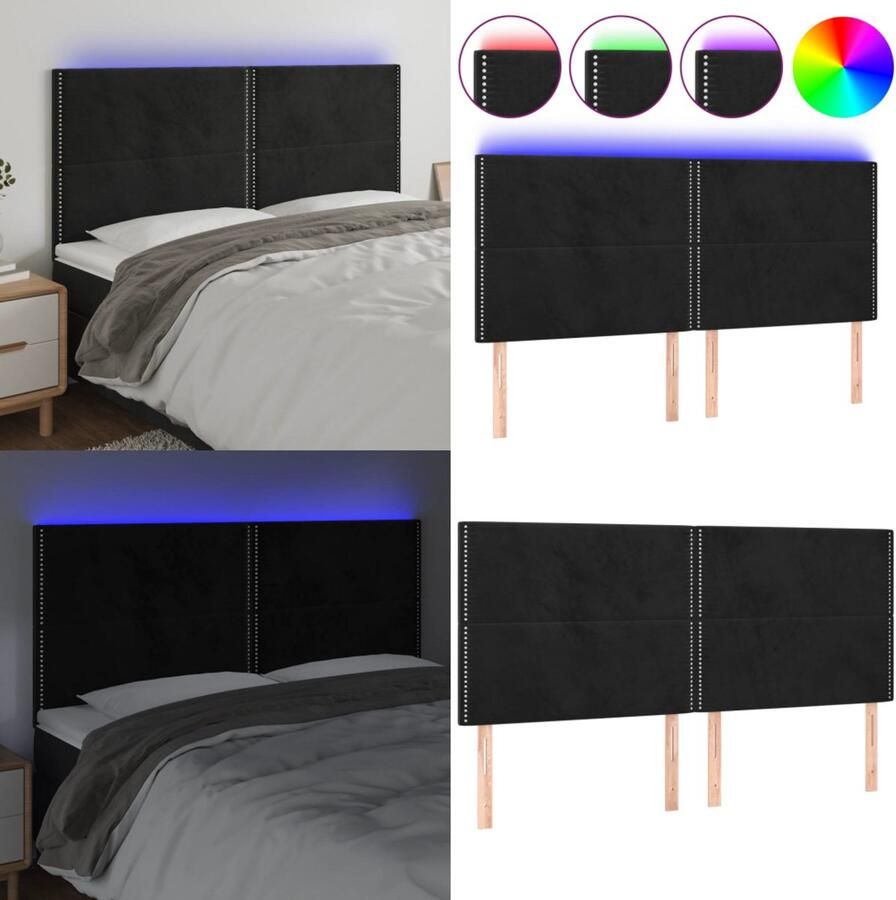 VidaXL Hoofdbord LED 180x5x118 128 cm fluweel zwart Hoofdbord Hoofdborden Hoofdeinde Houten Hoofdbord