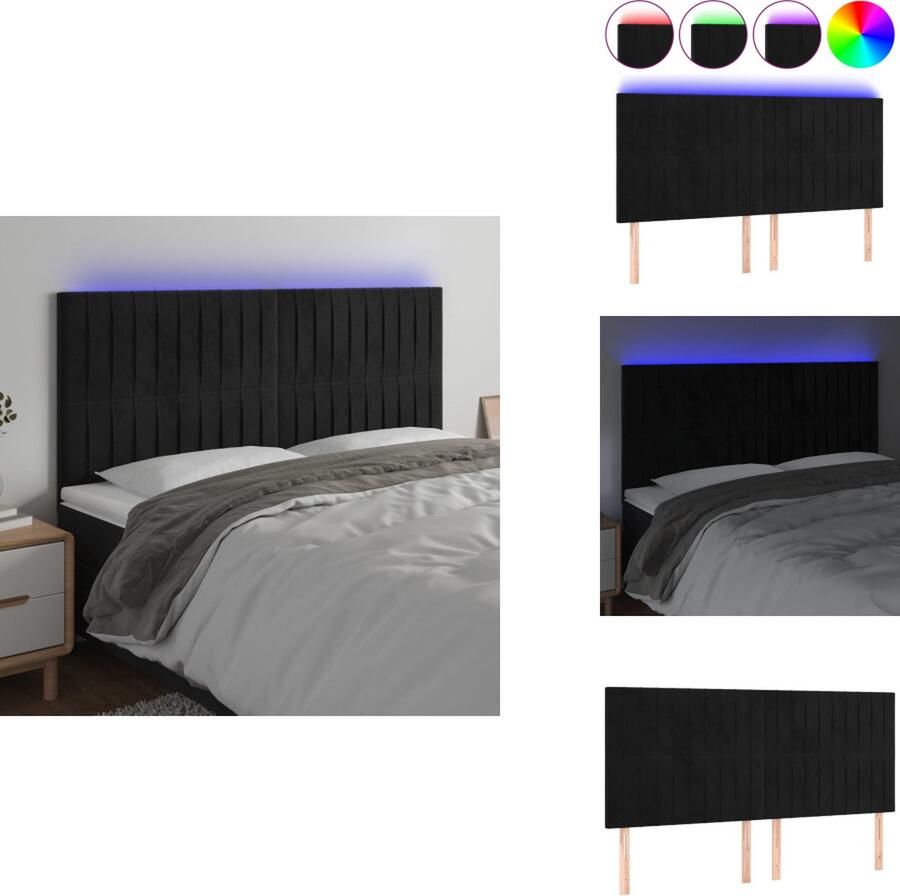 VidaXL Hoofdbord Hoofdborden Hoofdeinde Houten Hoofdbord LED 180x5x118 128 cm fluweel zwart - Foto 2