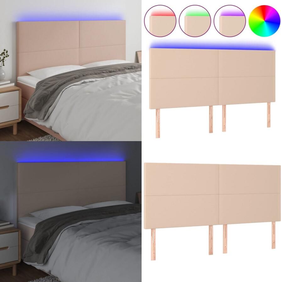VidaXL Hoofdbord LED 180x5x118 128 cm kunstleer cappuccinokleurig Hoofdbord Hoofdborden Hoofdeinde Houten Hoofdbord