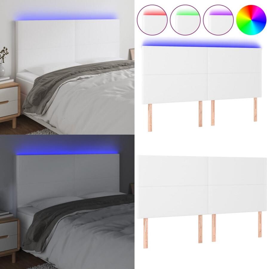VidaXL Hoofdbord LED 180x5x118 128 cm kunstleer wit Hoofdbord Hoofdborden Hoofdeinde Houten Hoofdbord