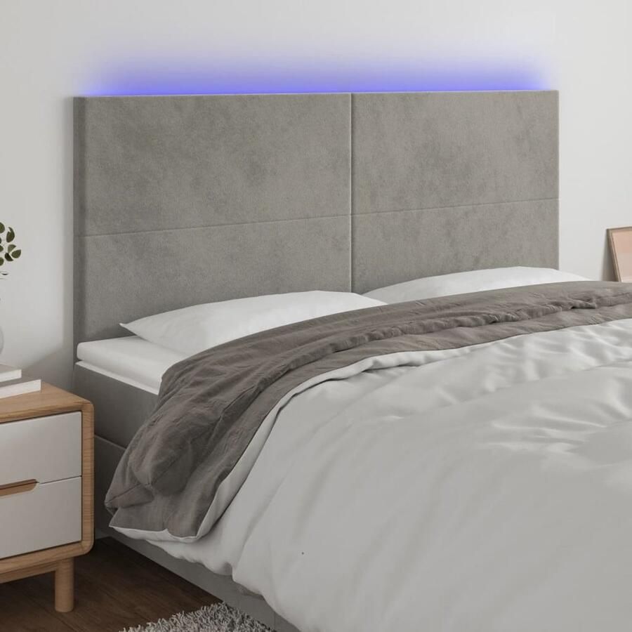 VidaXL Hoofdbord LED 180x5x118 128 cm Lichtgrijs Hoofdboard Led Hoofdbord Klassiek Hoofdbord Velvet Hoofdbord Grijs Hoofdbord Adjustable Hoofdbord Leeshoek Hoofdbord - Foto 2
