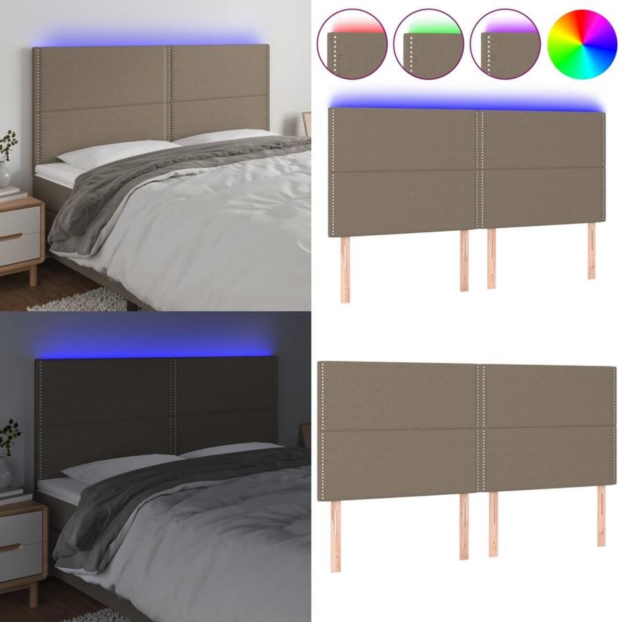 VidaXL Hoofdbord LED 180x5x118 128 cm stof taupe Hoofdbord Hoofdborden Hoofdeinde Houten Hoofdbord