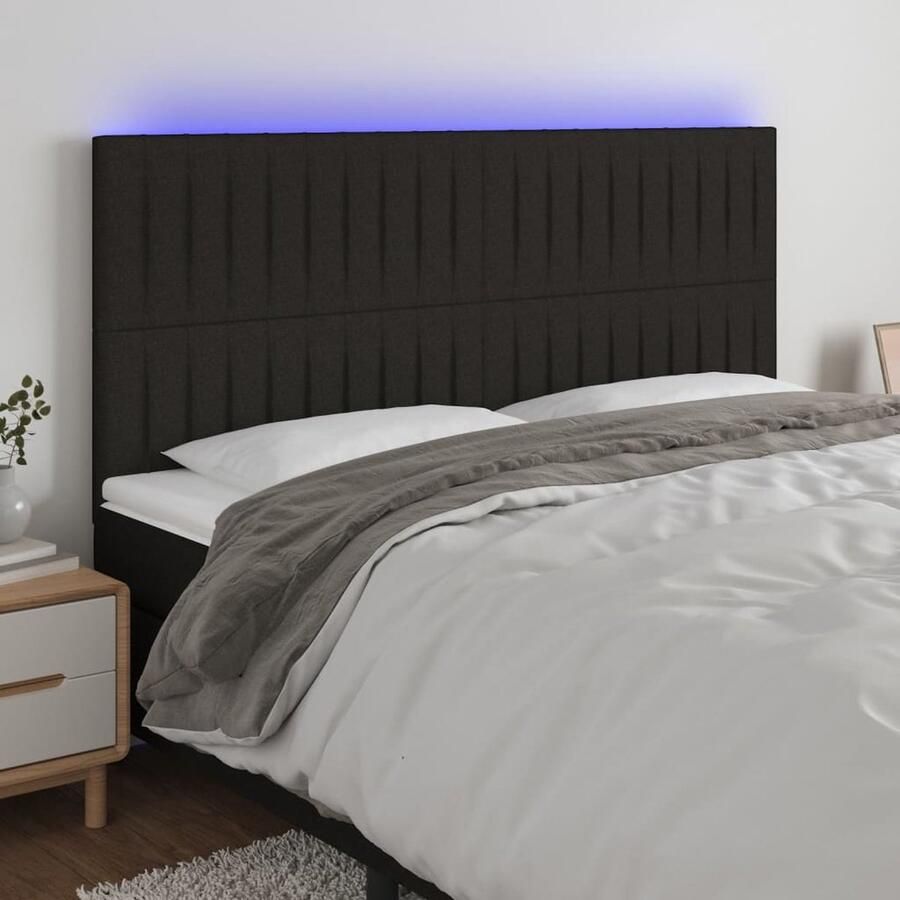 VidaXL Hoofdbord LED 180x5x118 128 cm Stof Zwart Hoofdboard Led Verlichting Hoofdkussen Bedstede Slaapkamervloer Comfortabel Stoffen Hoofdborden Zwarte Hoofdborden - Foto 2