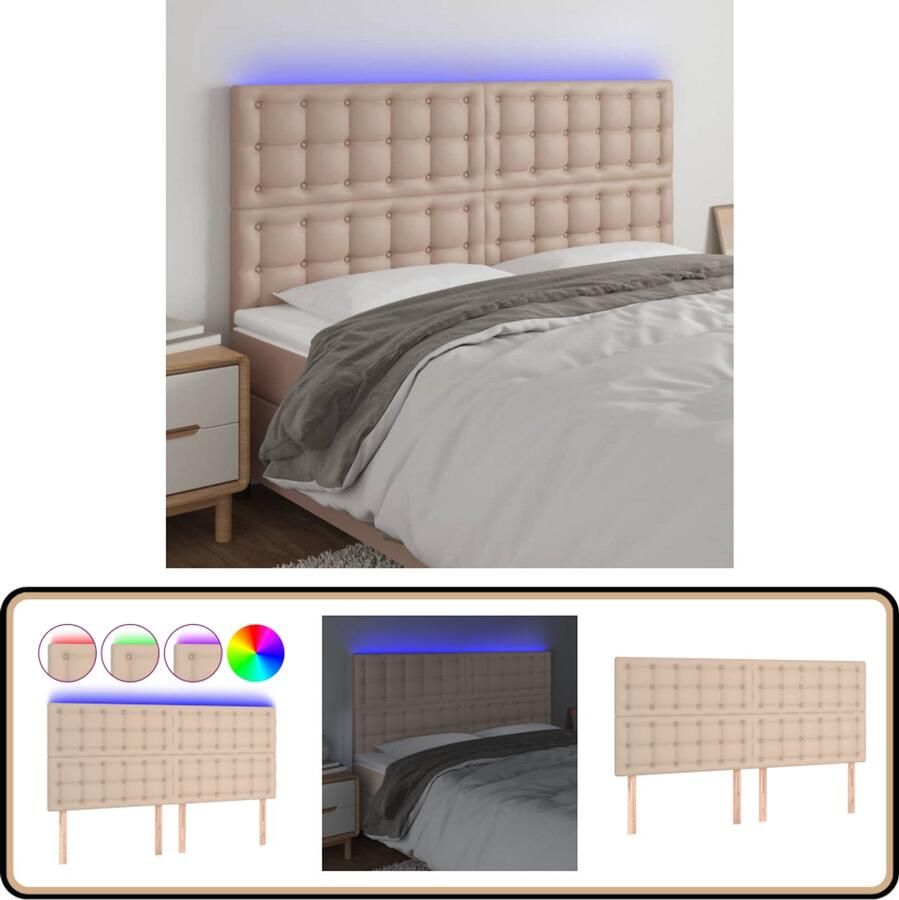 VidaXL Hoofdbord LED 180x5x128 cm Kunstleer Cappuccino Hoofdboard Led Headboard Kapstok Bedroom Decoratie Bruine Hoofdstoel