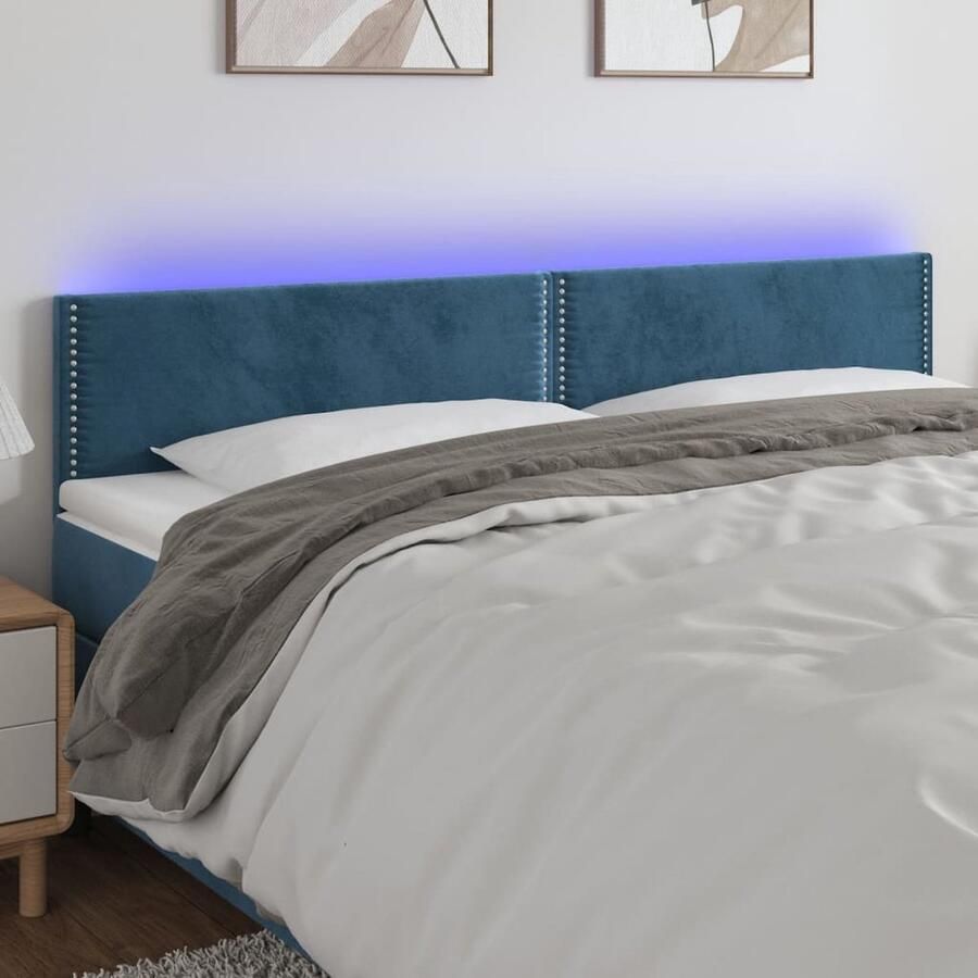 VidaXL Hoofdbord LED 180x5x78 cm Fluweel Donkerblauw Hoofdboard Led Headboard Velvet Headboard Blauw Hoofdboard Bedstee Slaapkamersdecoratie Luxe Headboard - Foto 2