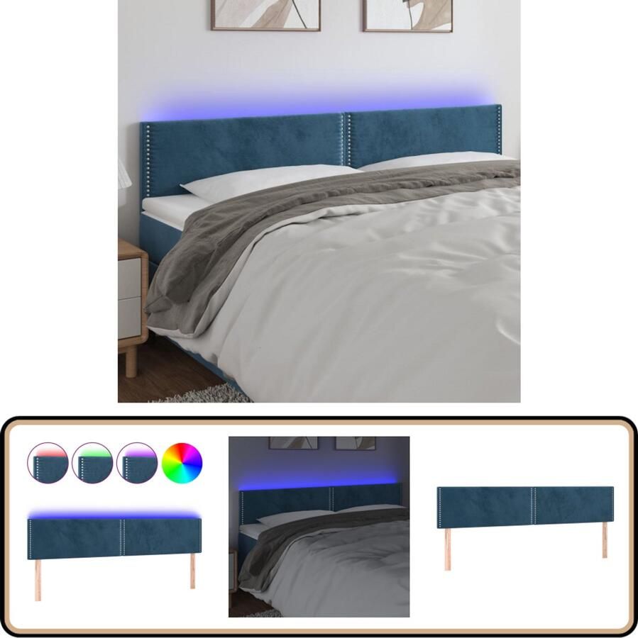 VidaXL Hoofdbord LED 180x5x78 cm Fluweel Donkerblauw Hoofdboard Led Headboard Velvet Headboard Blauw Hoofdboard Bedstee Slaapkamersdecoratie Luxe Headboard