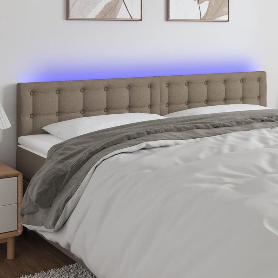 VidaXL Hoofdbord LED 200x5x78 88 cm Stof Taupe Hoofdboard Led Headboard Klassiek Hoofdbord Bed Accessoires Slaapkamersdecoratie Taupec - Foto 2