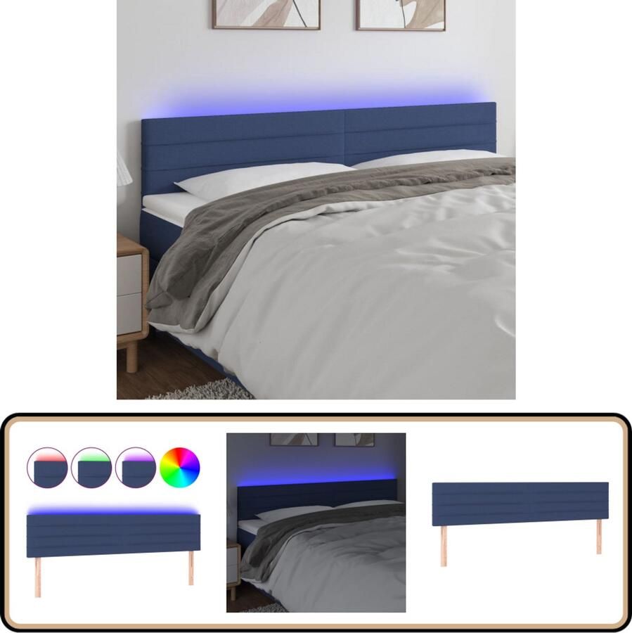The Living Store Hoofdeinde LED-licht Verstelbaar Blauw 180 x 5 x 78 88 cm Stof Hout Montagehandleiding USB Hoofd Bord Led Hoofdbord Blauwe Hoofdbord Bedding Accessories Slaapkamers Decor