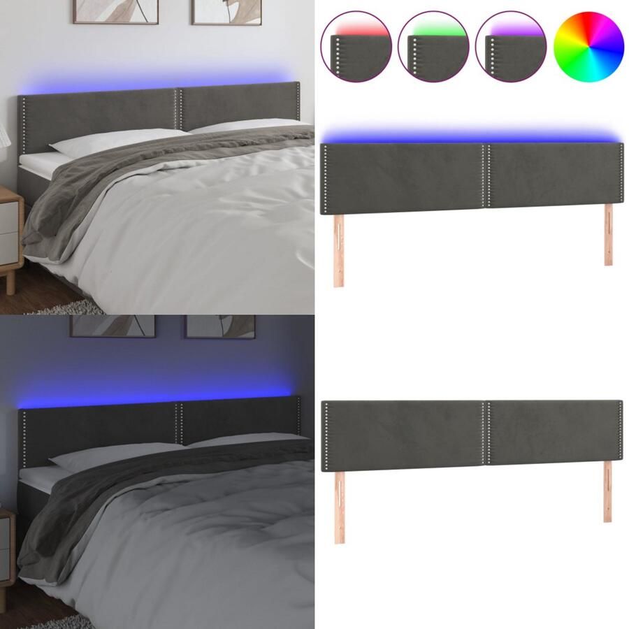 VidaXL Hoofdbord LED 180x5x78 88 cm fluweel donkergrijs Hoofdbord Hoofdborden Hoofdeinde Houten Hoofdbord
