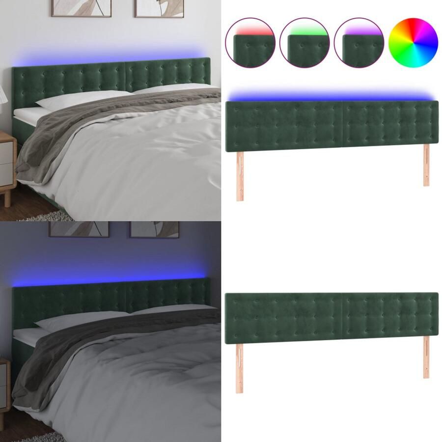 VidaXL Hoofdbord LED 180x5x78 88 cm fluweel donkergroen Hoofdbord Hoofdborden Hoofdeinde Houten Hoofdbord