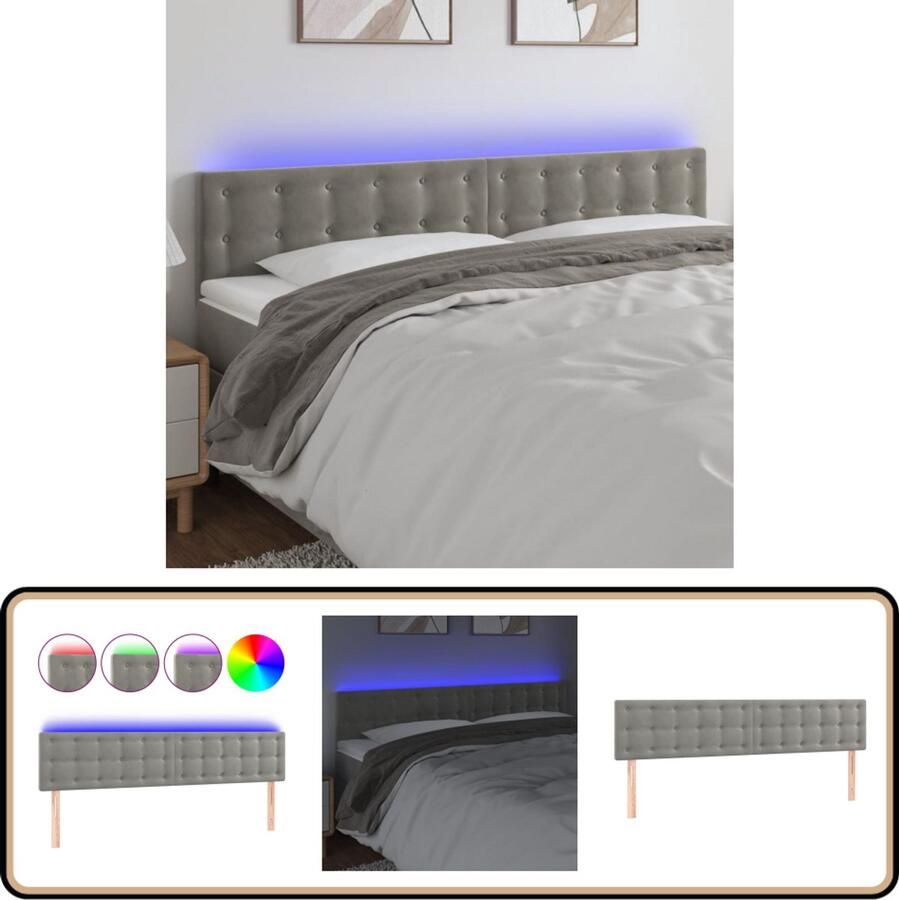 VidaXL Hoofdbord LED 180x5x78 88 cm Fluweel Lichtgrijs Hoofdboard Led Hoofdbord Fluweel Hoofdbord Grijs Hoofdbord Verstelbare Hoofdbord